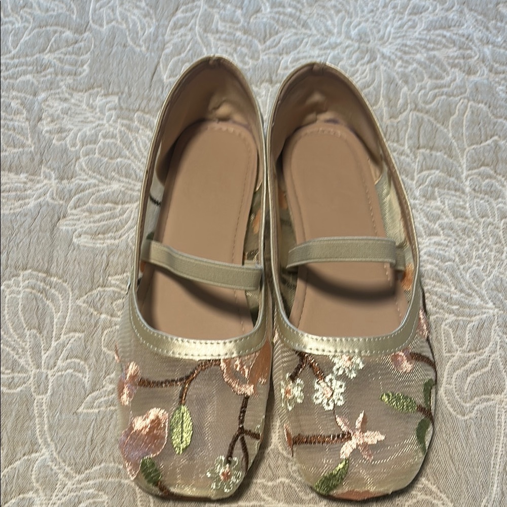 Floral Embroidered Ballet Flats
